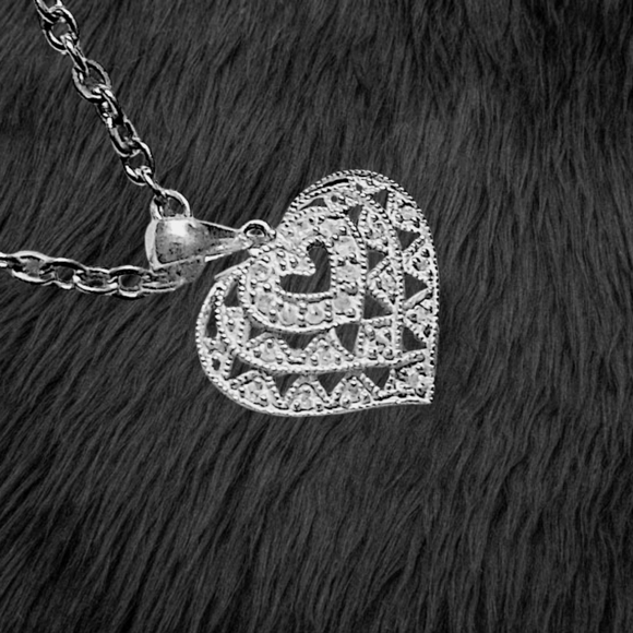 .Sterling Silver Diamond Heart Pendant with Stainless Steel Necklace - Picture 2 of 5